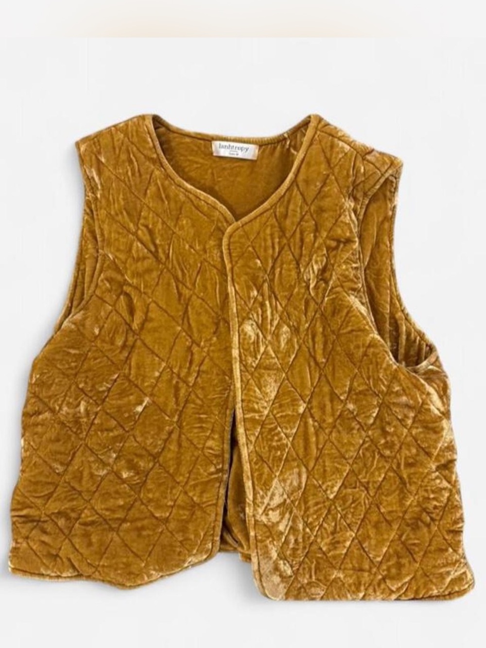 Lanthropy Womens Quilted Diamond Velvet Vest - Mustard